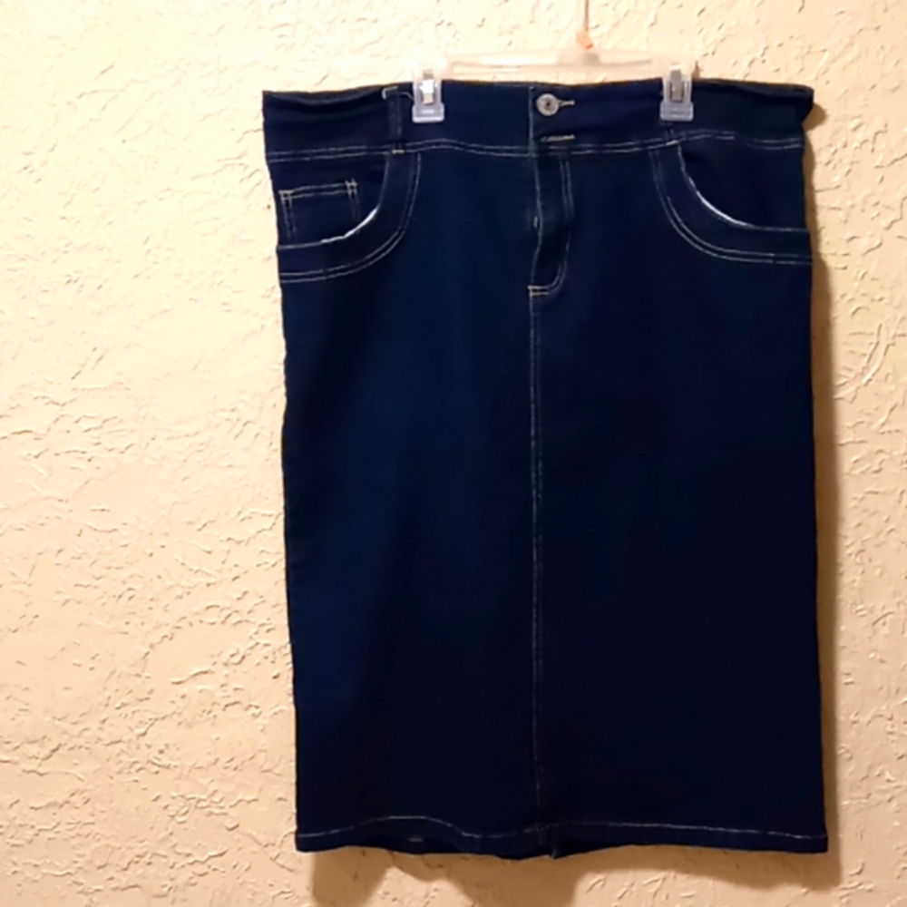 Blue Denim Midi Skirt with backslit